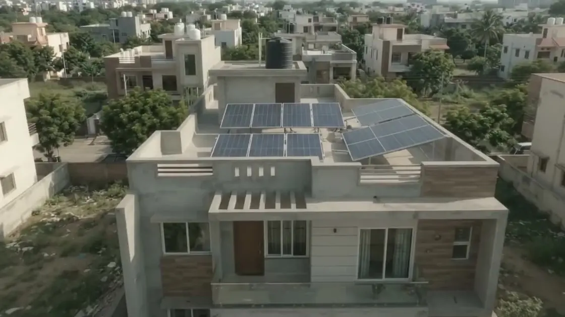 Solar panels on an elevated structure on a residential terrace